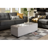 Baxton Studio BBT3101-OTTO-Greyish Beige-H1217-14 Roanoke Modern and Contemporary Grayish Beige Fabric Upholstered Grid-Tufting Storage Ottoman Bench